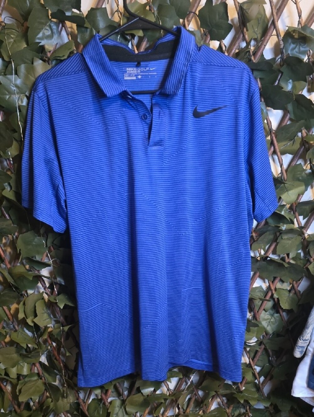 Nike Men’s Royal Blue Striped Golf Polo with Black Swoosh